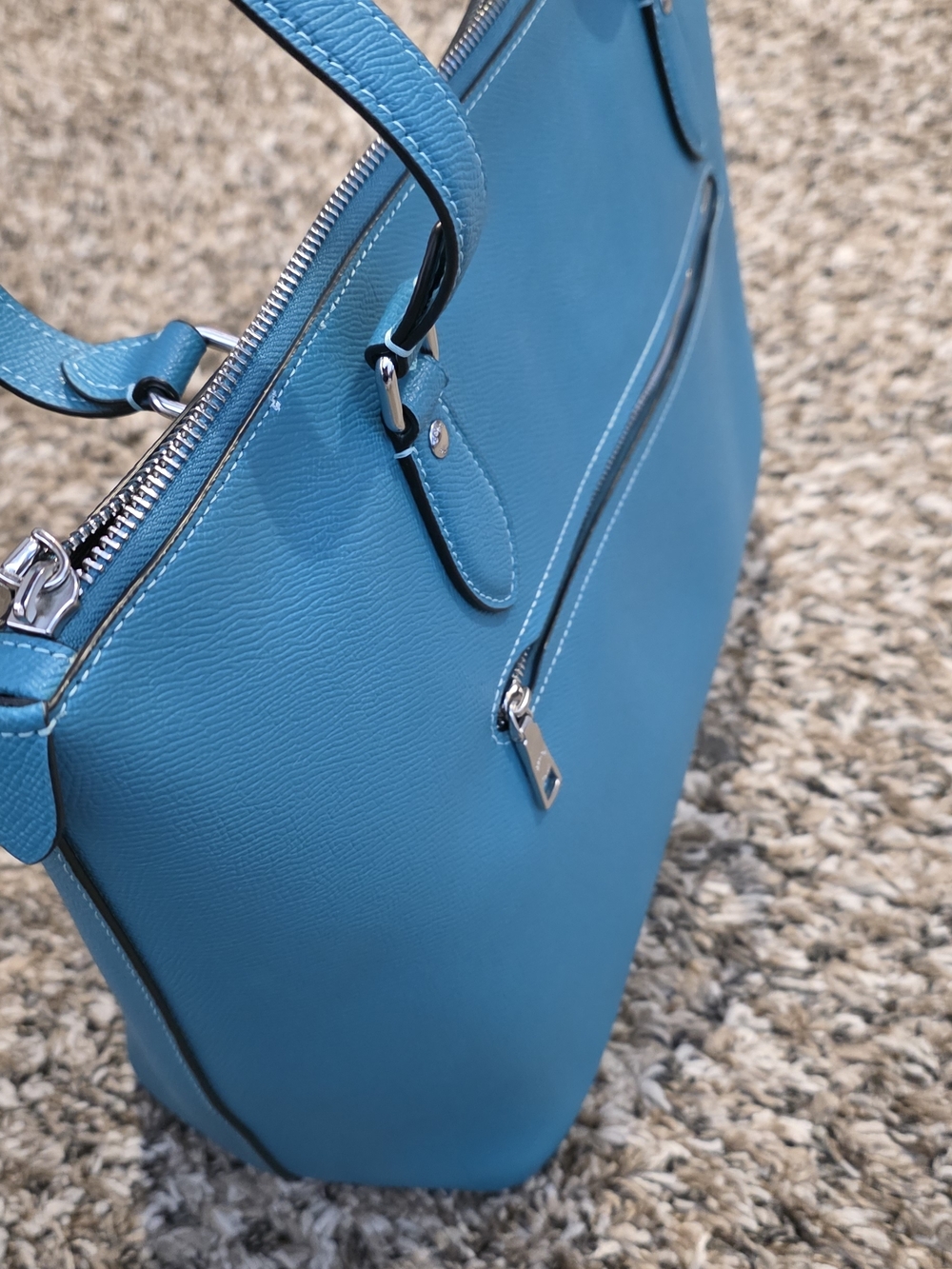 Coach Bright Teal Leather Tote with Tag and Silver Hardware - Picture 2 of 4